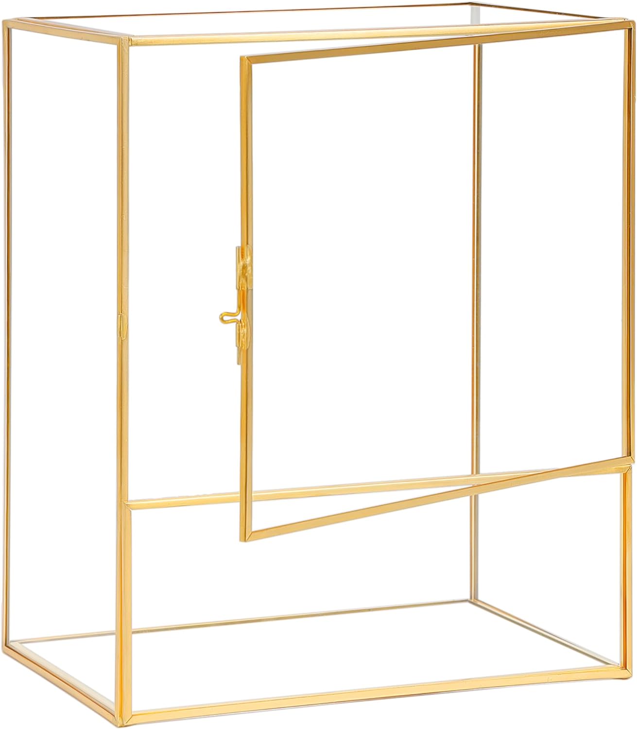 Geometric Glass Terrarium with Door - Black & Gold  Rectangle (Terrarium Only)