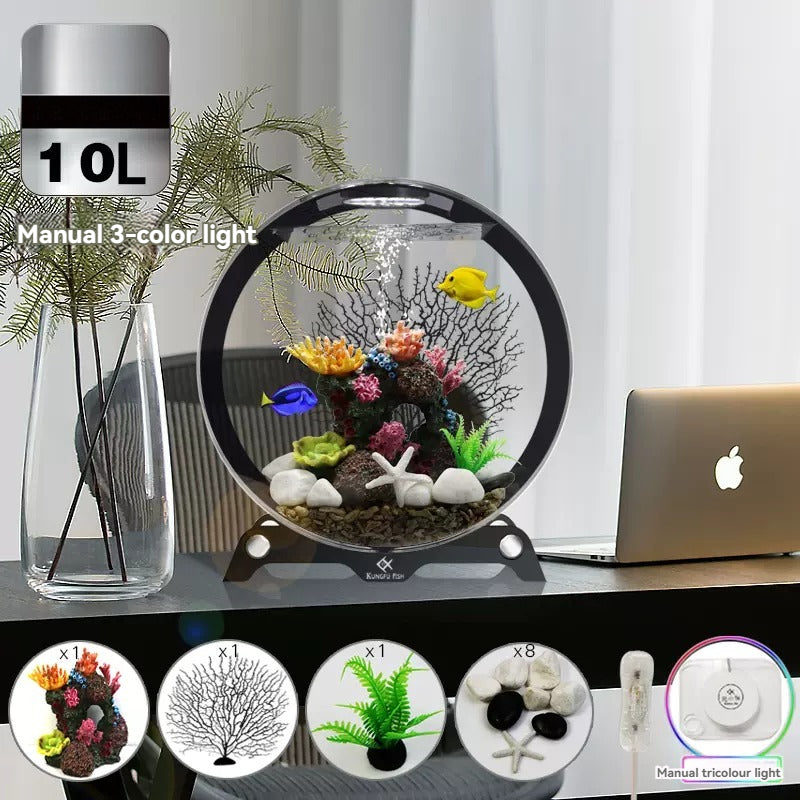 Ultra-Quiet Desktop Fish Tank - Eco-Friendly, Self-Cleaning Aquarium with Artificial Landscaping